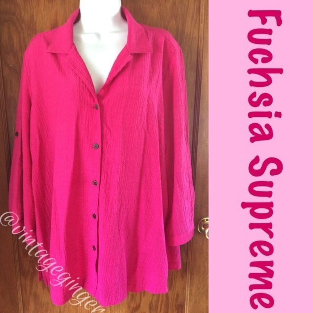Fuchsia colored button down Blouse 2XL